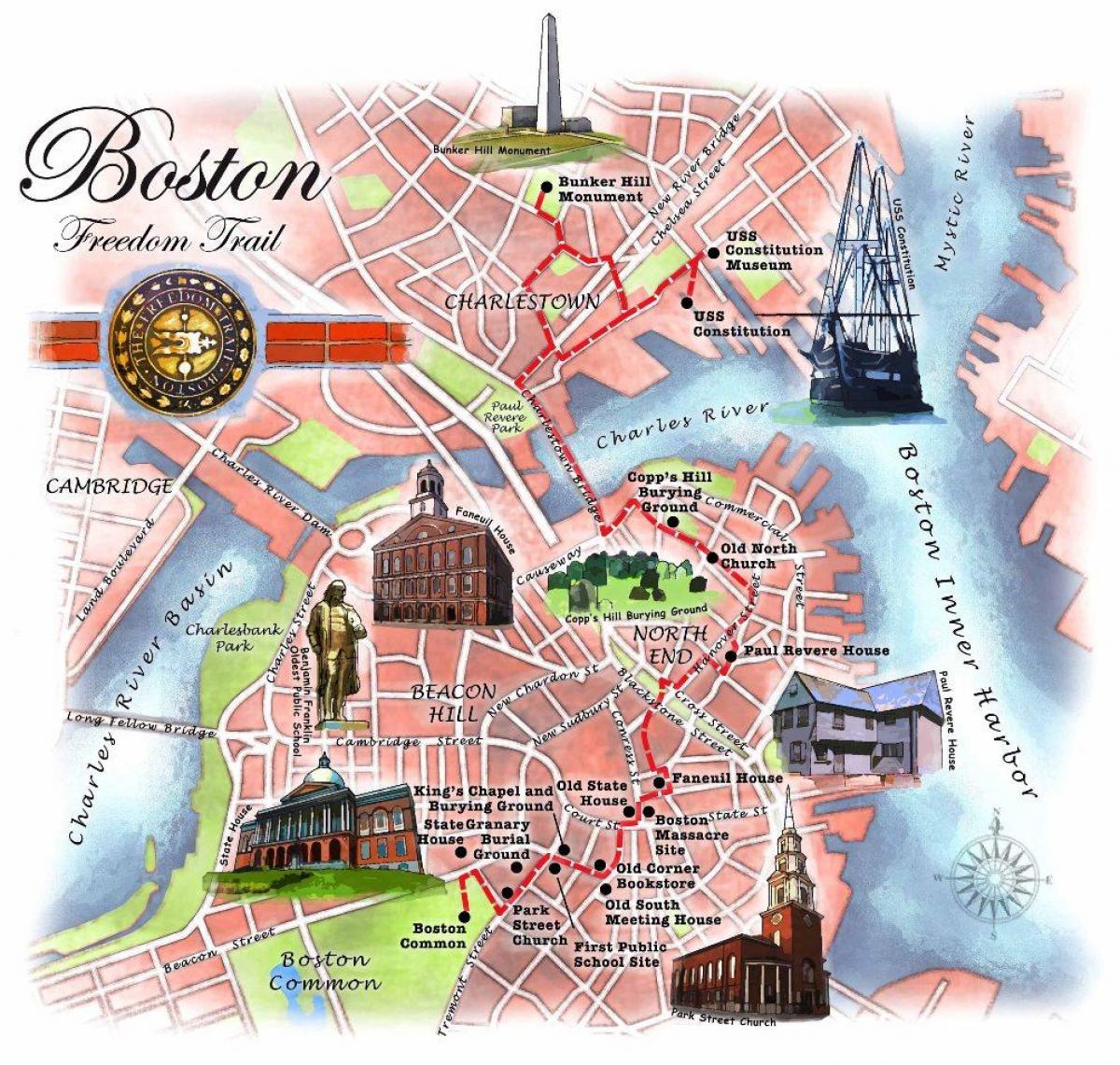 karte Bostonas brīvības taka