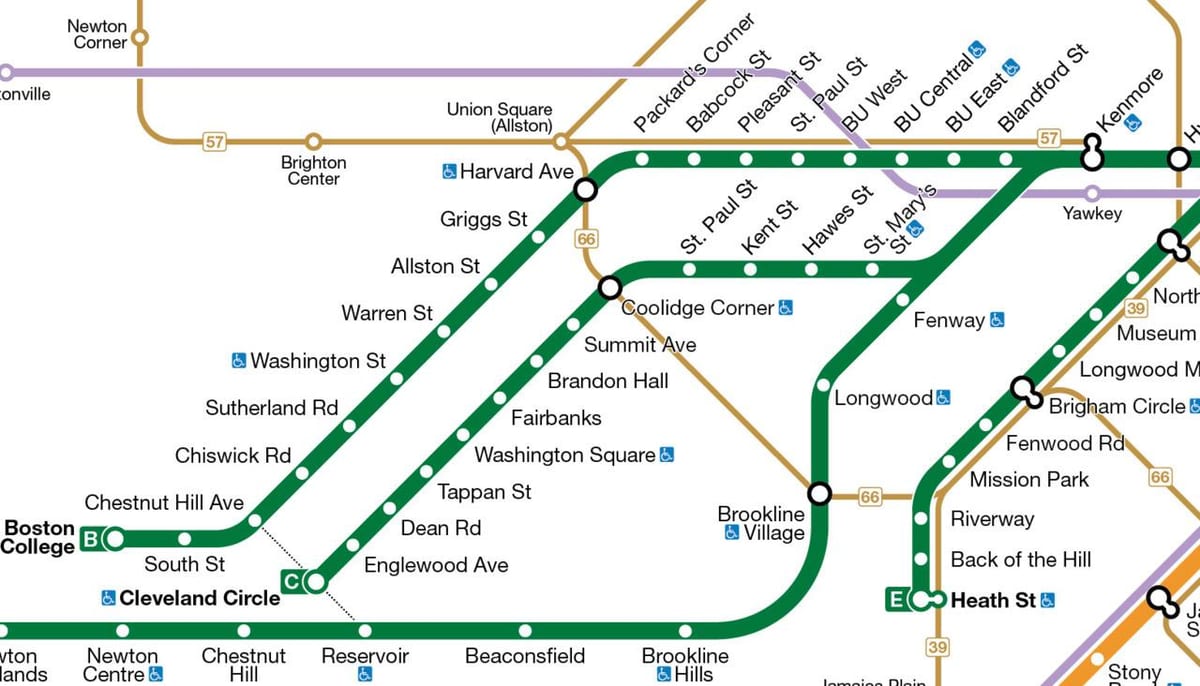 MBTA zaļā līnija kartē