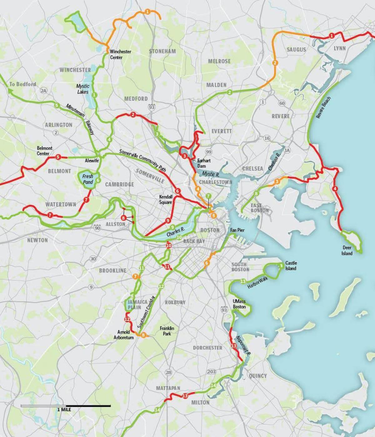 karte Bostonas velosipēds