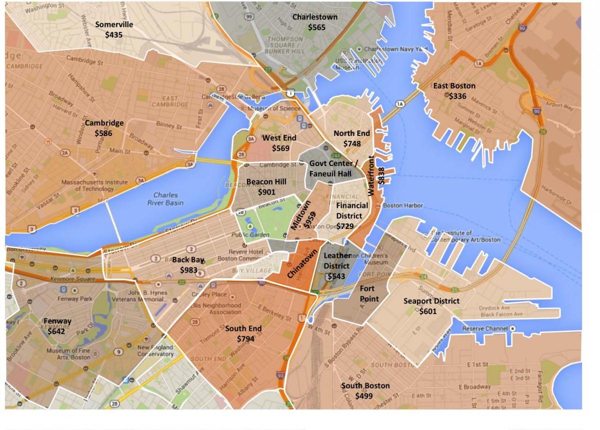pilsētas Boston zonējuma karte