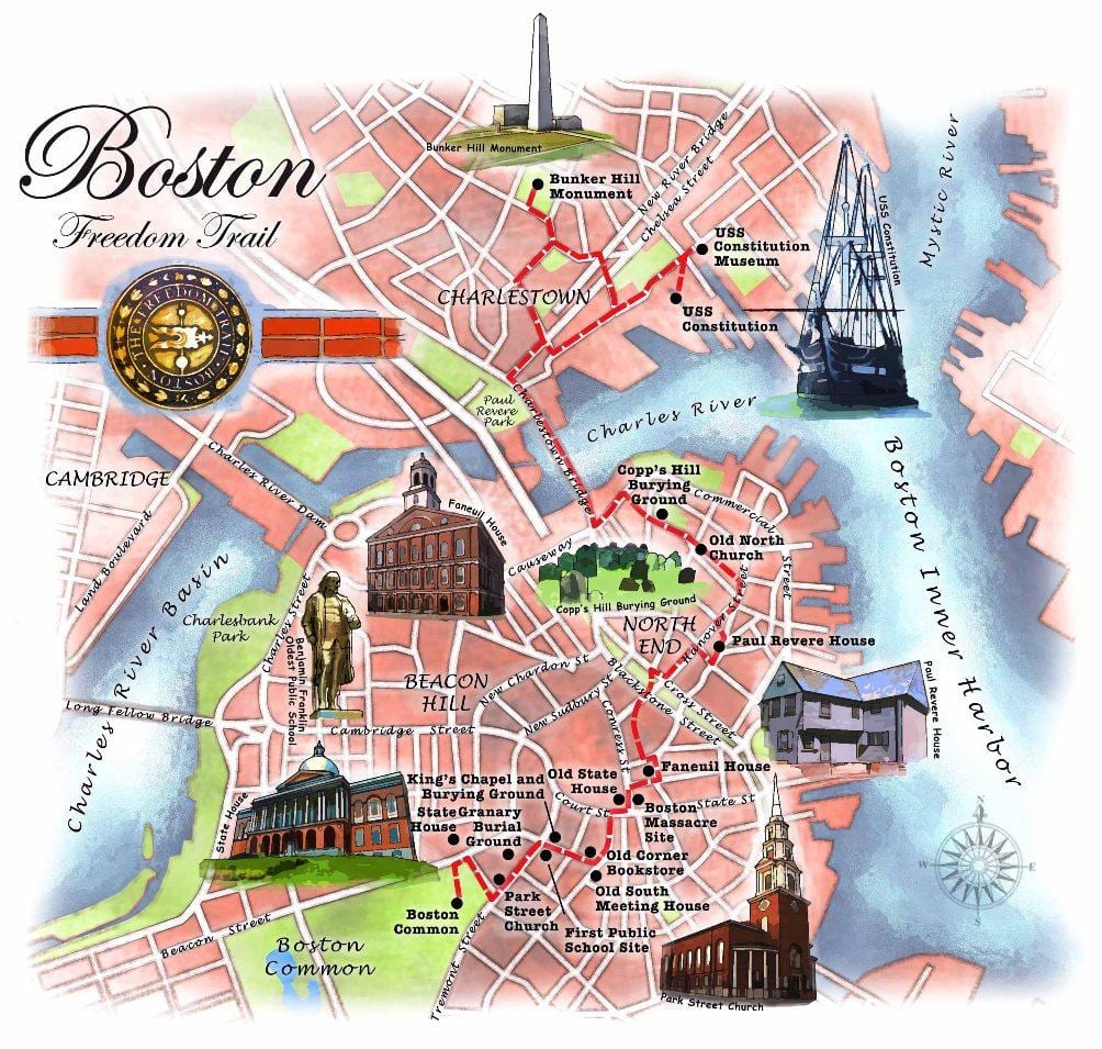karte Bostonas brīvības taka
