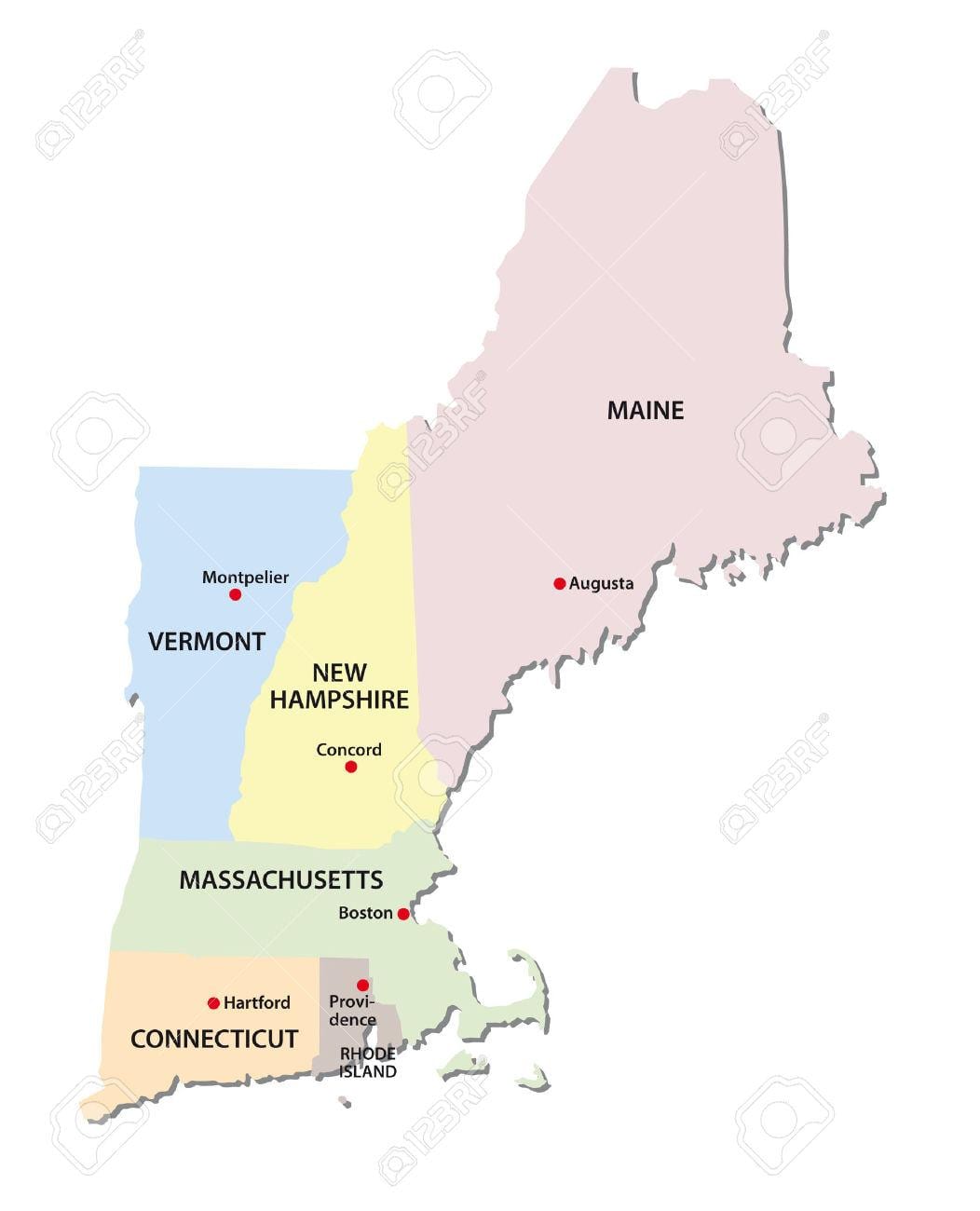 karte New England valstīm
