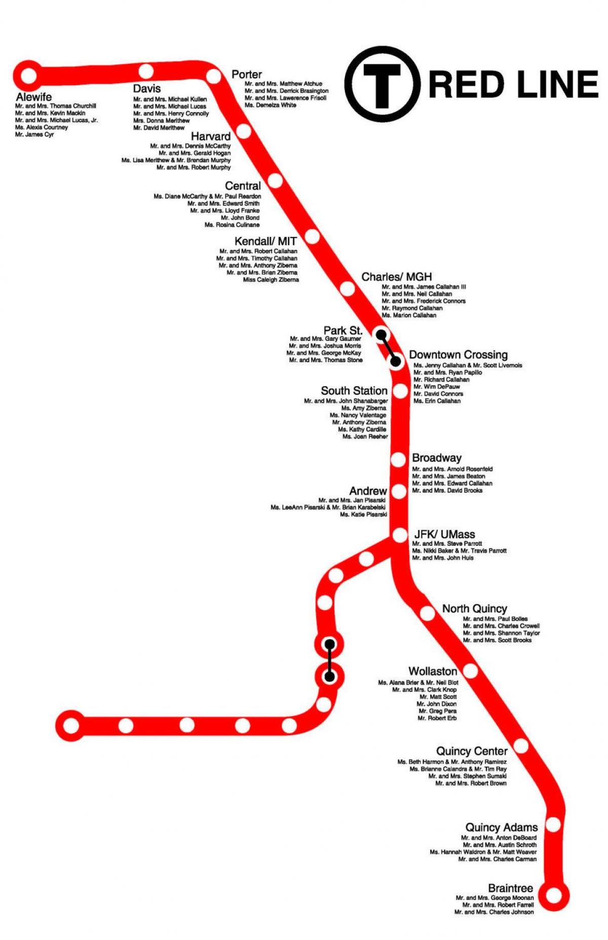 sarkanā līnija Bostonas karte