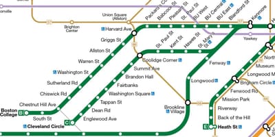 MBTA zaļā līnija kartē