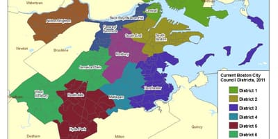 Karte Bostonas rajonos