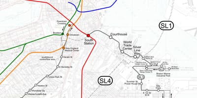 Sudraba līnija, kas kartē Boston